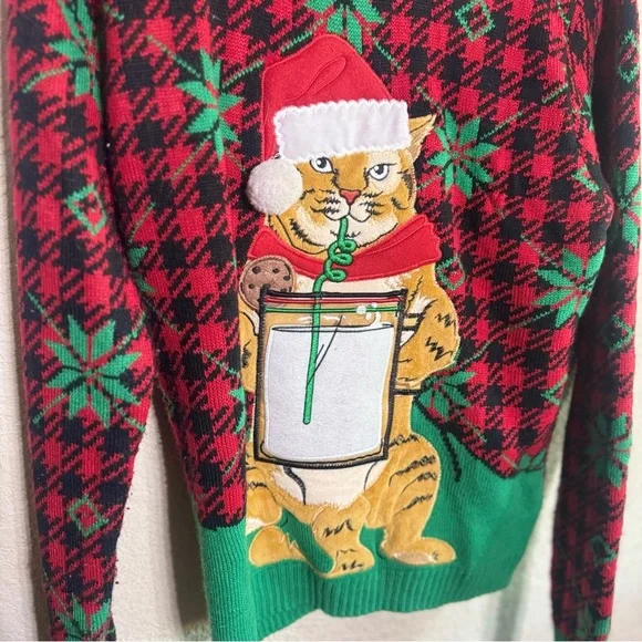 Celebrate Together Ugly Christmas Cat Sweater Funny size Large - Picture 3 of 7